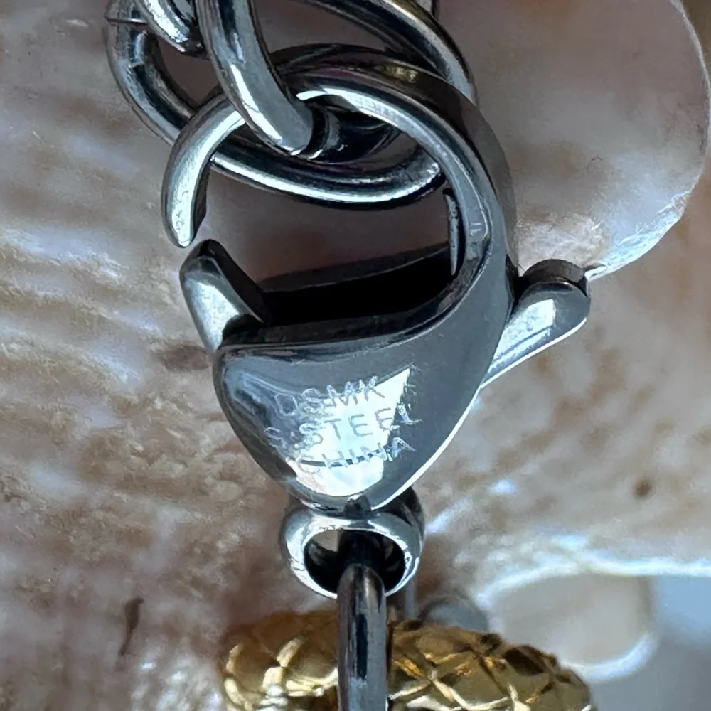 DSMK - Stainless Steel Rhinestone Curblink silver and gold Necklace w/ Enhancer